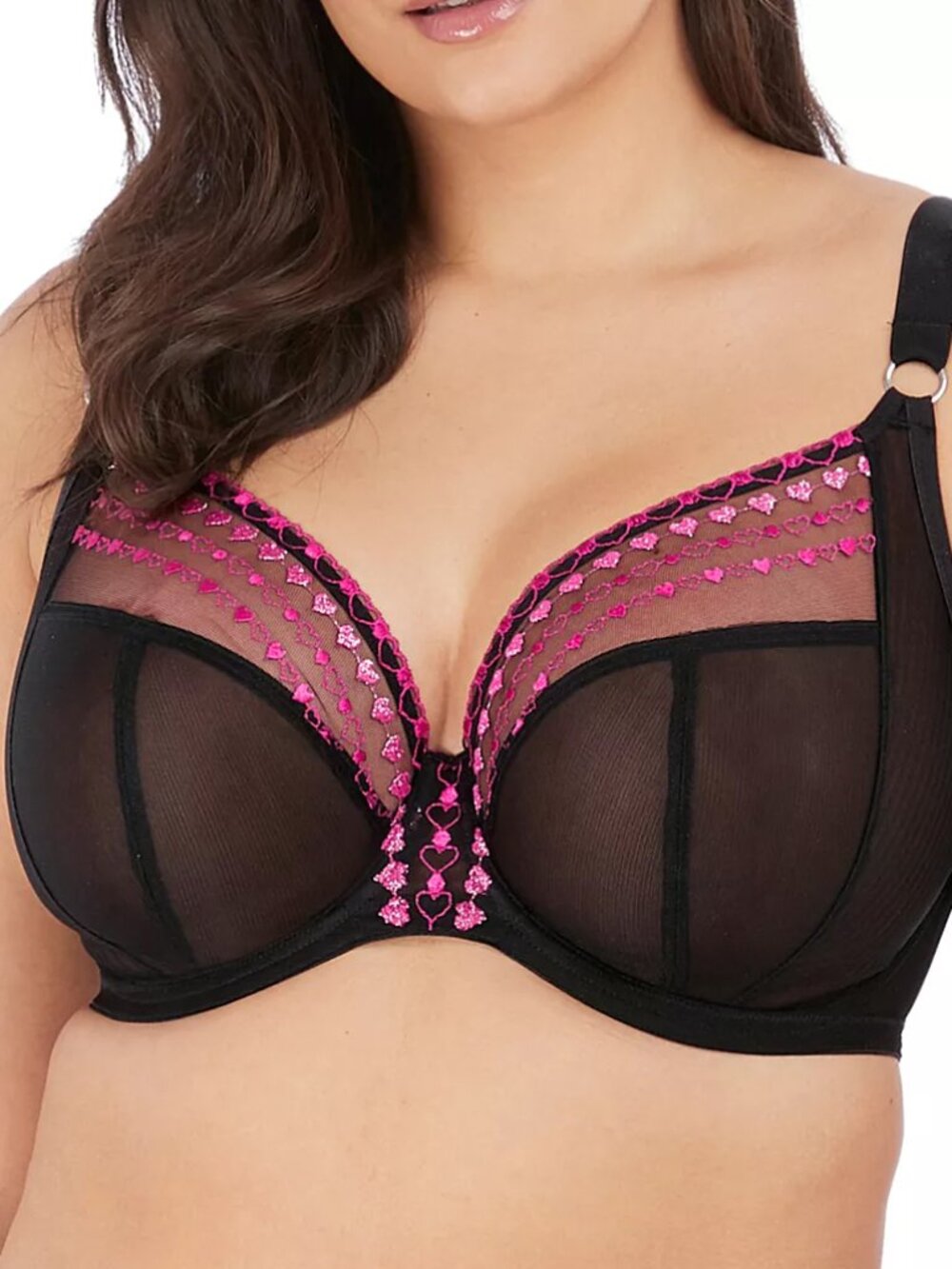 GUC Elomi Matilda Side Support Plunge Underwire Bra, Black/Pink 34H